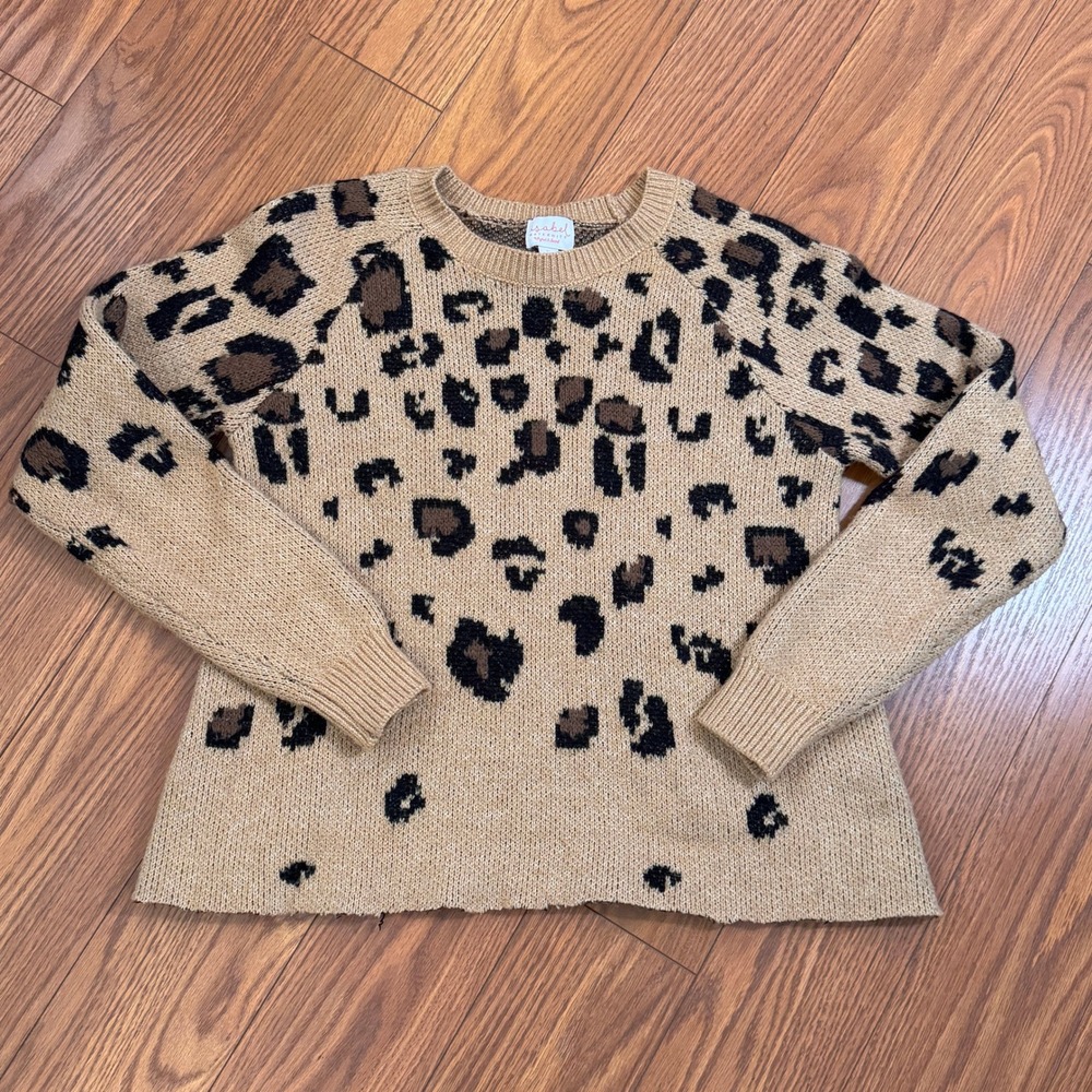 Isabel Maternity Leopard Print Crewneck Sweater Tan Black Small IM17-02002